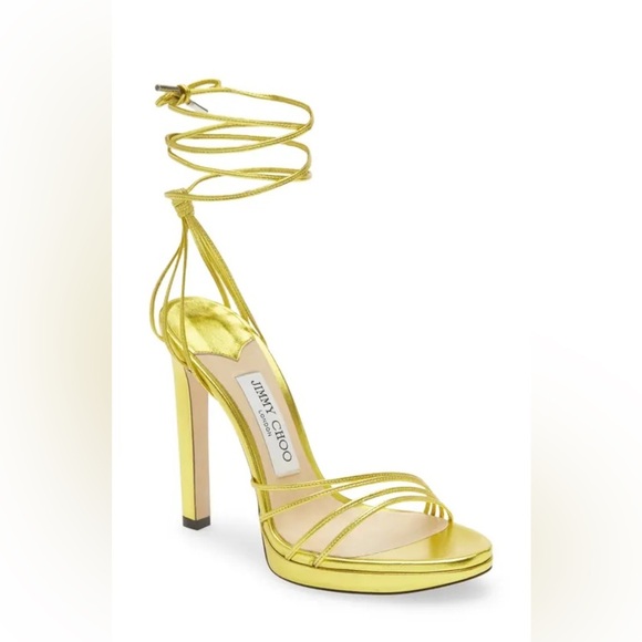 NWOT Jimmy Choo Antia Ankle Wrap Sandal Acid Yellow Size 38 - Picture 1 of 10